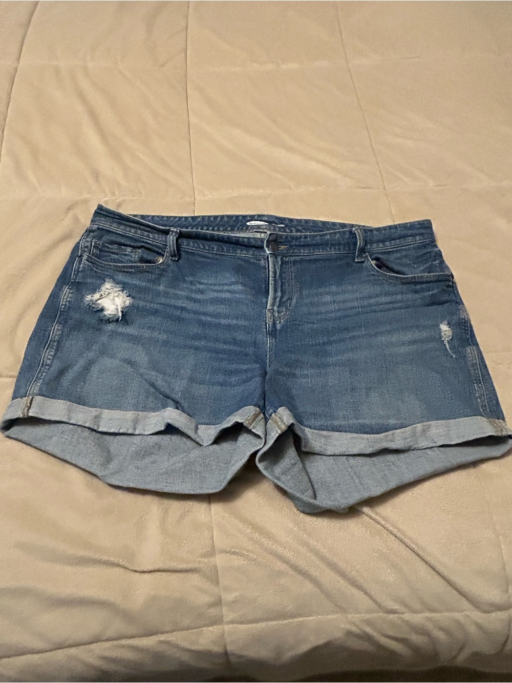 Old Navy Boyfriend Distressed Blue Roll-Cuff Denim Shorts